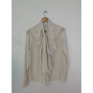 FAITH CONNEXION Laval Silk Blouse Ivory Ruffle Tie Sz XS Portugal Pirate